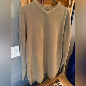Woody's Retro Lounge TAN Sweater Men’s XL Long Sleeve V Neck SOFT knit pullover